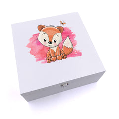 ukgiftstoreonline Personalised Baby Girl Cute Fox Design Keepsake Wooden Box