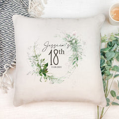 Personalised 18th Birthday Botanical Design Cushion Gift