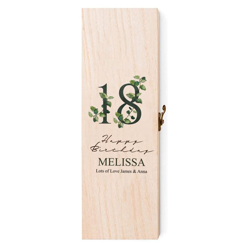 Personalised 18th Birthday Wine or Champagne Box Gift With Leaf Design WI-5