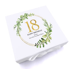 Personalised 18th Birthday Gift for her Keepsake Memory Box Gold Wreath Design