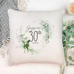 Personalised 30th Birthday Botanical Design Cushion Gift