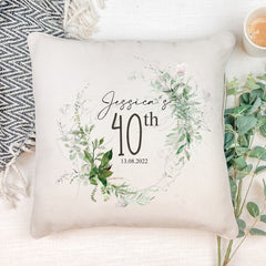 Personalised 40th Birthday Botanical Design Cushion Gift