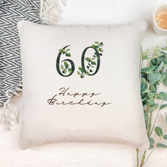 Personalised 60th Birthday Green Leaf Design Cushion Gift