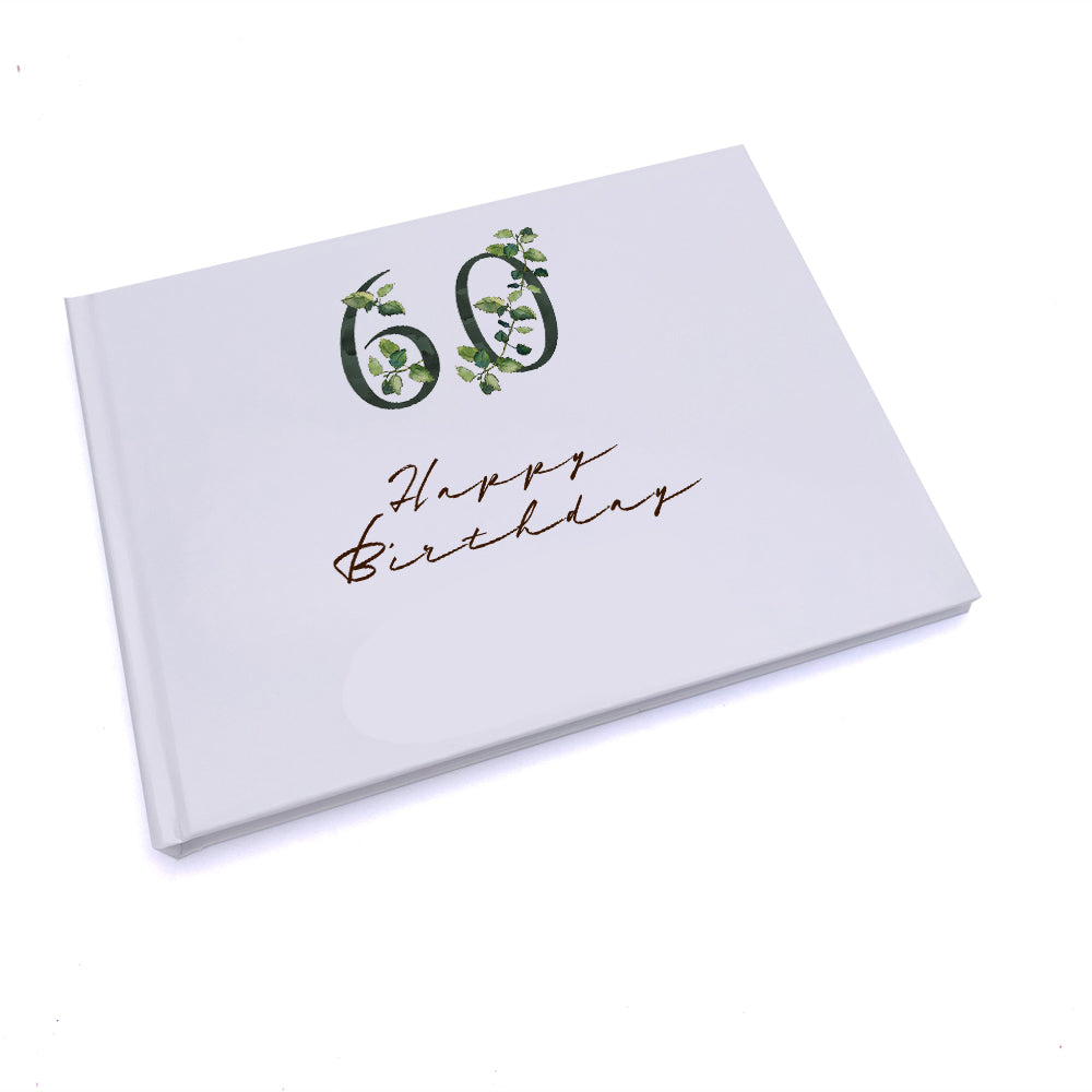 Personalised 60th Birthday Green Leaf Design Gift Guest Book