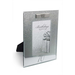 Personalised 70th Birthday Photo Frame Silver Glitter Gift