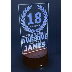 Personalised Any Age Birthday Gift LED lamp 7 Colour Changing 18th, 21st, 30th, 40th, 50th, 60th, 70th, 80th