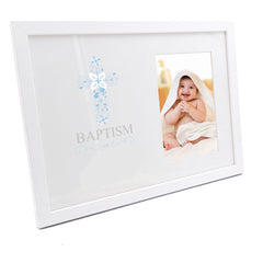 Personalised Baptism Blue Ornate Cross Design Photo Frame