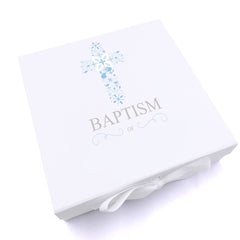 ukgiftstoreonline Personalised Baptism Blue Ornate Cross Design Keepsake Memory Box