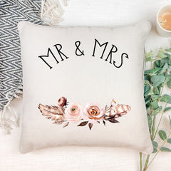 personalised Boho Style Mr and Mrs Wedding Cushion Gift