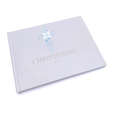 Personalised Christening Blue Ornate Cross Guest Book