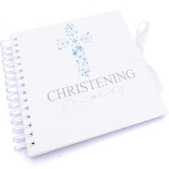 Personalised Christening Blue Ornate Cross Design Scrapbook Photo Album