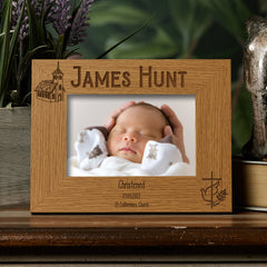 Personalised Christening Photo Frame Gift with Church and Cross