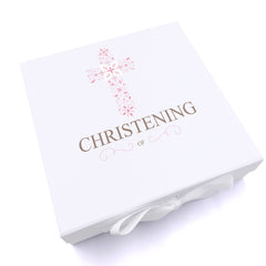 ukgiftstoreonline Personalised Christening Pink Ornate Cross Design Keepsake Memory Box