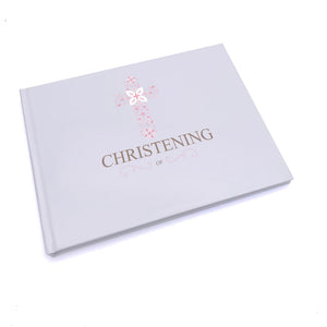 Personalised Christening Pink Ornate Cross Guest Book