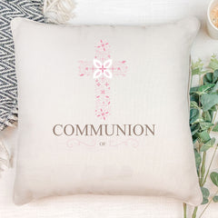 Personalised Communion Ornate Cross Design Cushion Gift