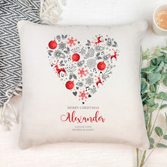 Personalised Merry Christmas Heart Design Cushion Gift