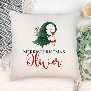Personalised Merry Christmas Tree Design Cushion Gift