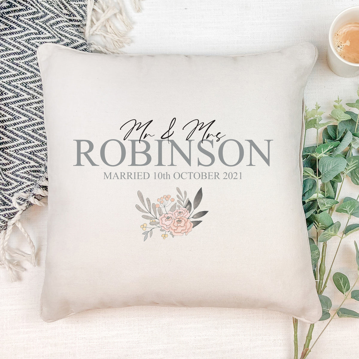 Personalised Mr and Mrs Wedding Cushion Gift