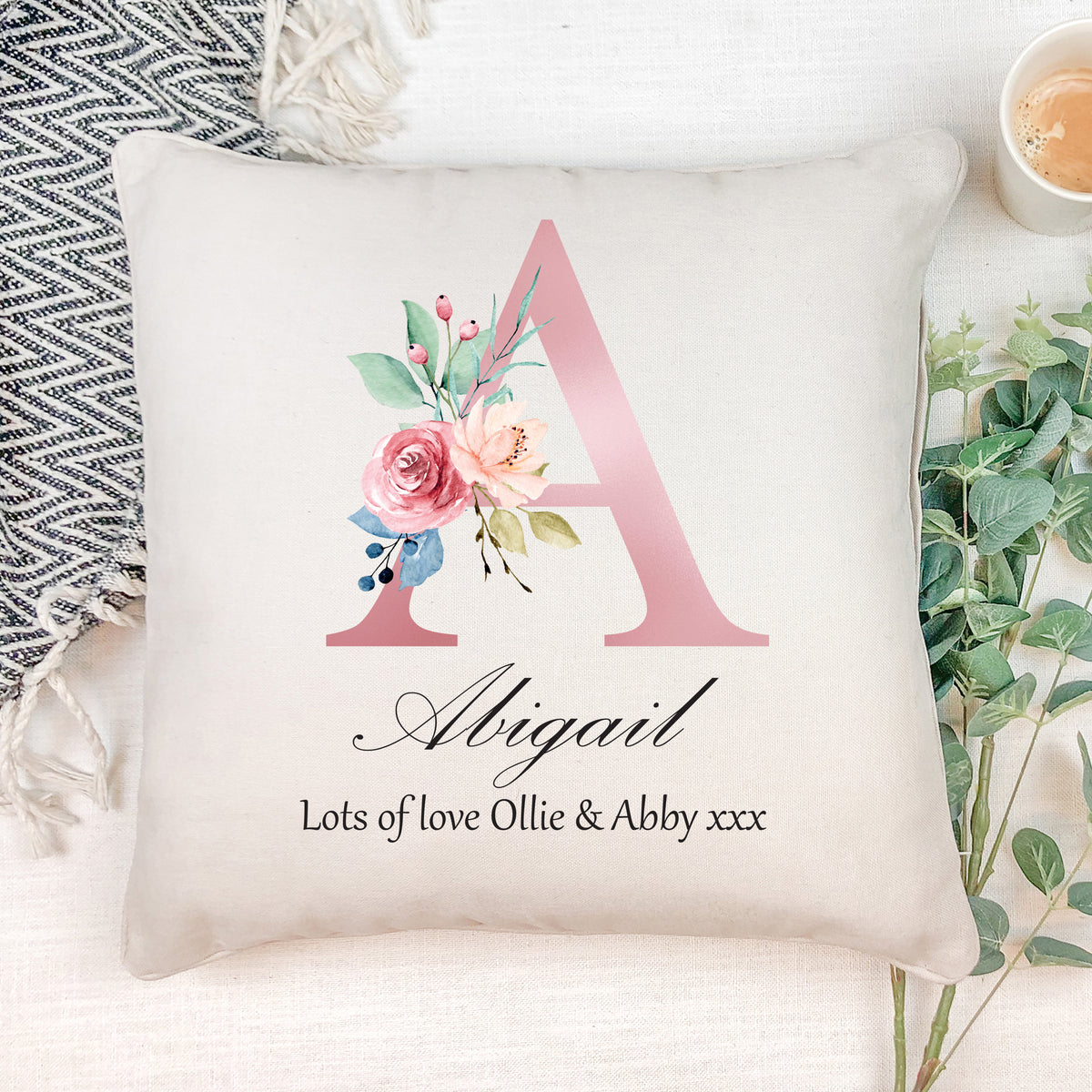 Personalised Pink Letter Monogram Cushion Gift