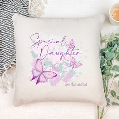 Personalised Special Daughter Pink & Purple Butterfly Cushion Gift