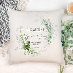 Personalised Wedding Botanical Design Cushion Gift