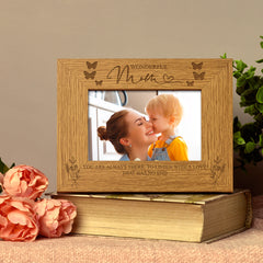 Personalised Wonderful Mum Engraved Wooden Photo Frame Gift