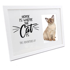 Personalised home is where the cat is photo frame