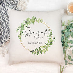 Personalised Special Nan Wreath Design Cushion Gift