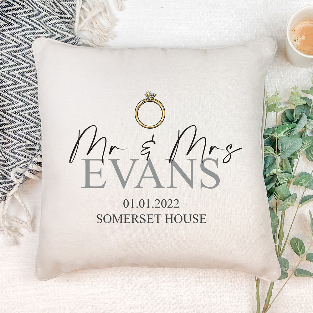 Personalised Wedding Ring Design Cushion Gift
