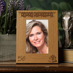 Personalised 50th Birthday Photo Frame Gift with Balloons Portrait
