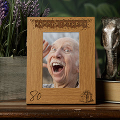 Personalised 80th Birthday Photo Frame Gift with Balloons Portrait