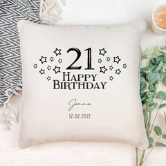 Personalised Any Age Happy Birthday Star Design Cushion Gift