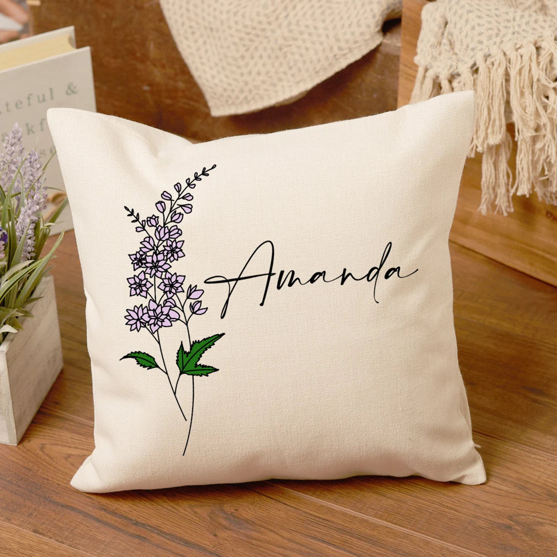 Personalised Birth Flower Birthday Keepsake Cushion Gift