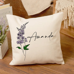 Personalised Birth Flower Birthday Keepsake Cushion Gift