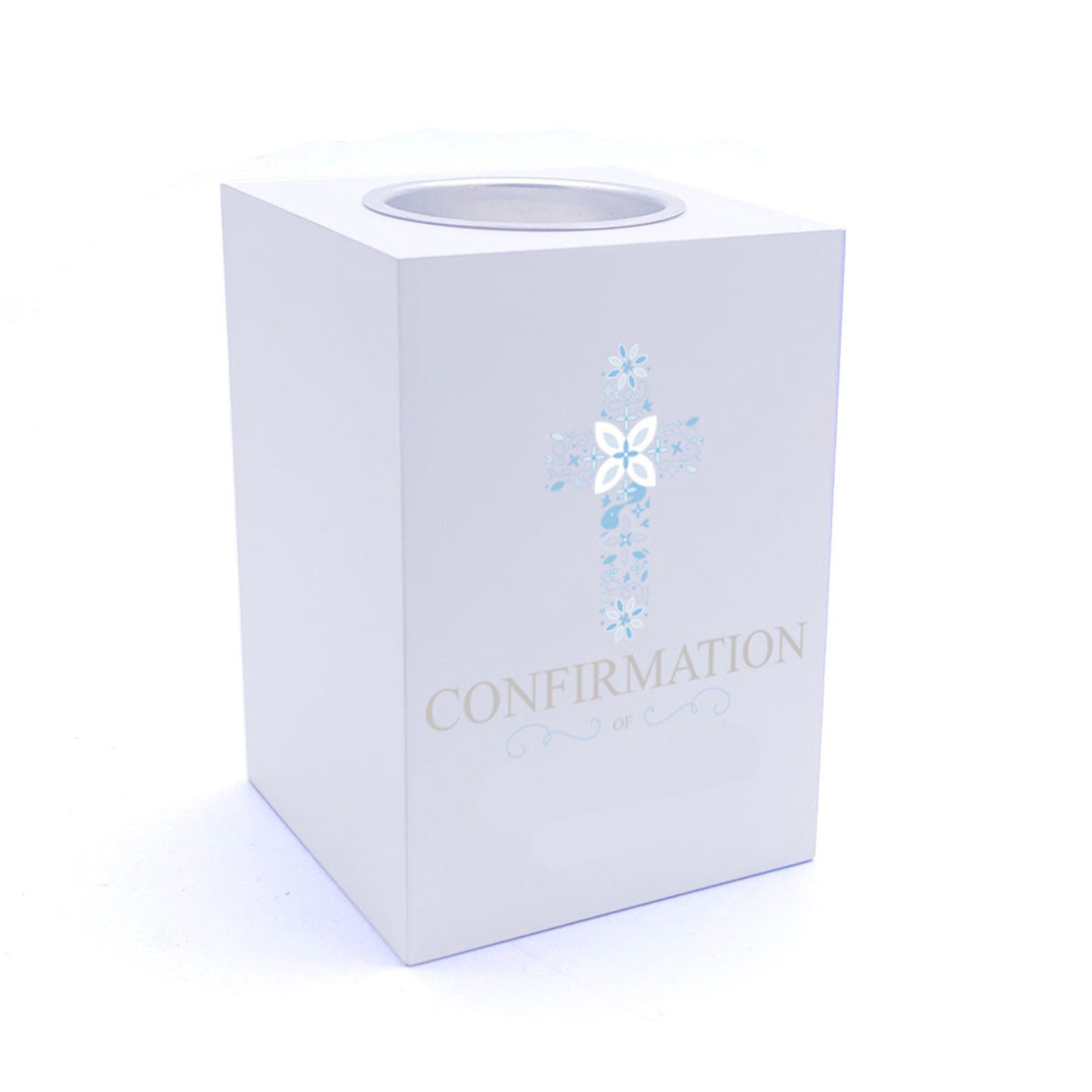 Personalised Confirmation Blue Ornate Cross Design Tea Light Holder ...