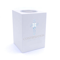 Personalised Confirmation Blue Ornate Cross Design Tea Light Holder