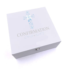 ukgiftstoreonline Personalised Confirmation Blue Ornate Cross Keepsake Wooden Box