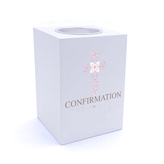 Personalised Confirmation Ornate Cross Design Tea Light Holder