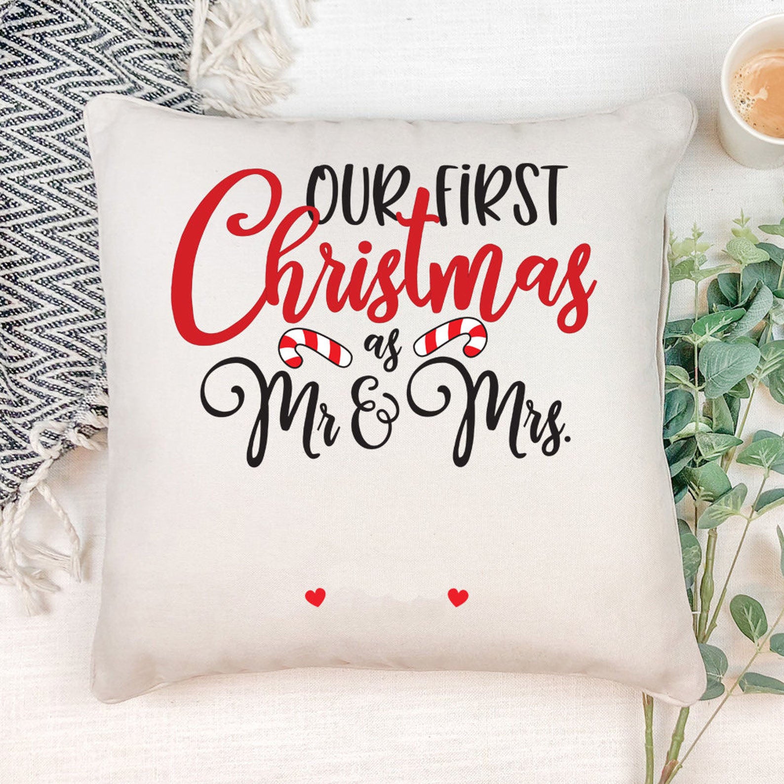 Personalised Mr and Mrs Our First Christmas Cushion Gift