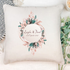 Personalised Wedding Wreath Design Cushion Gift