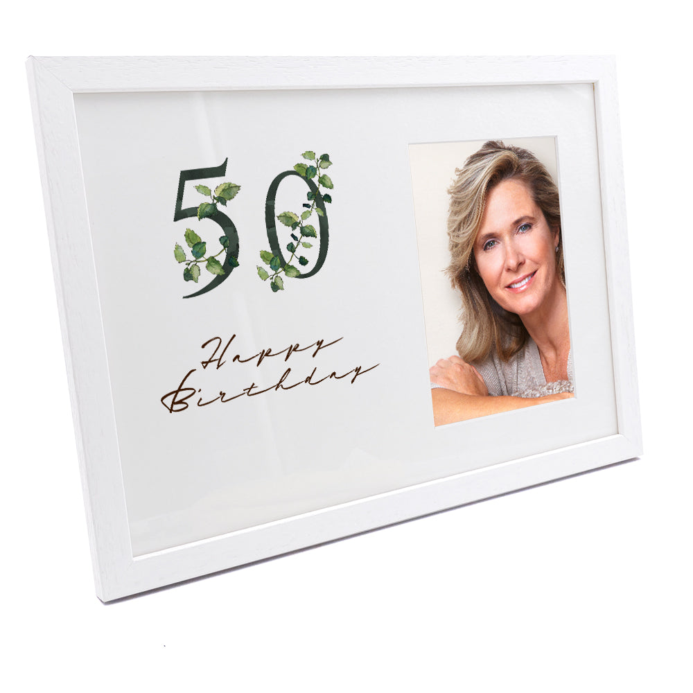Personalised 50th Birthday Green Leaf Design Gift Photo Frame