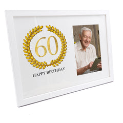 Personalised 60th Birthday Gift for Him Photo Frame Gold Wreath Design