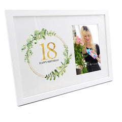 Personalised 18th Birthday Gift for her Photo Frame Gold Wreath Design