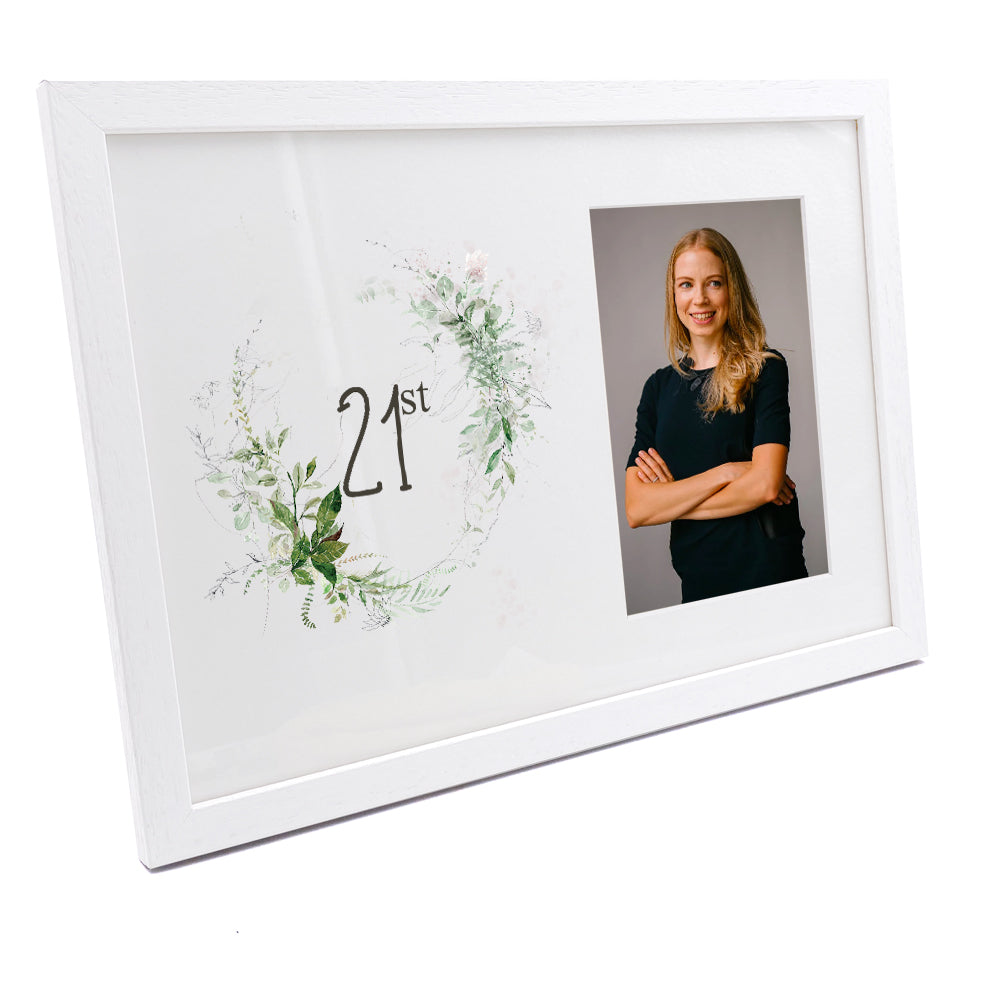 Personalised 21st Birthday Photo Frame Gift With Botanical Design