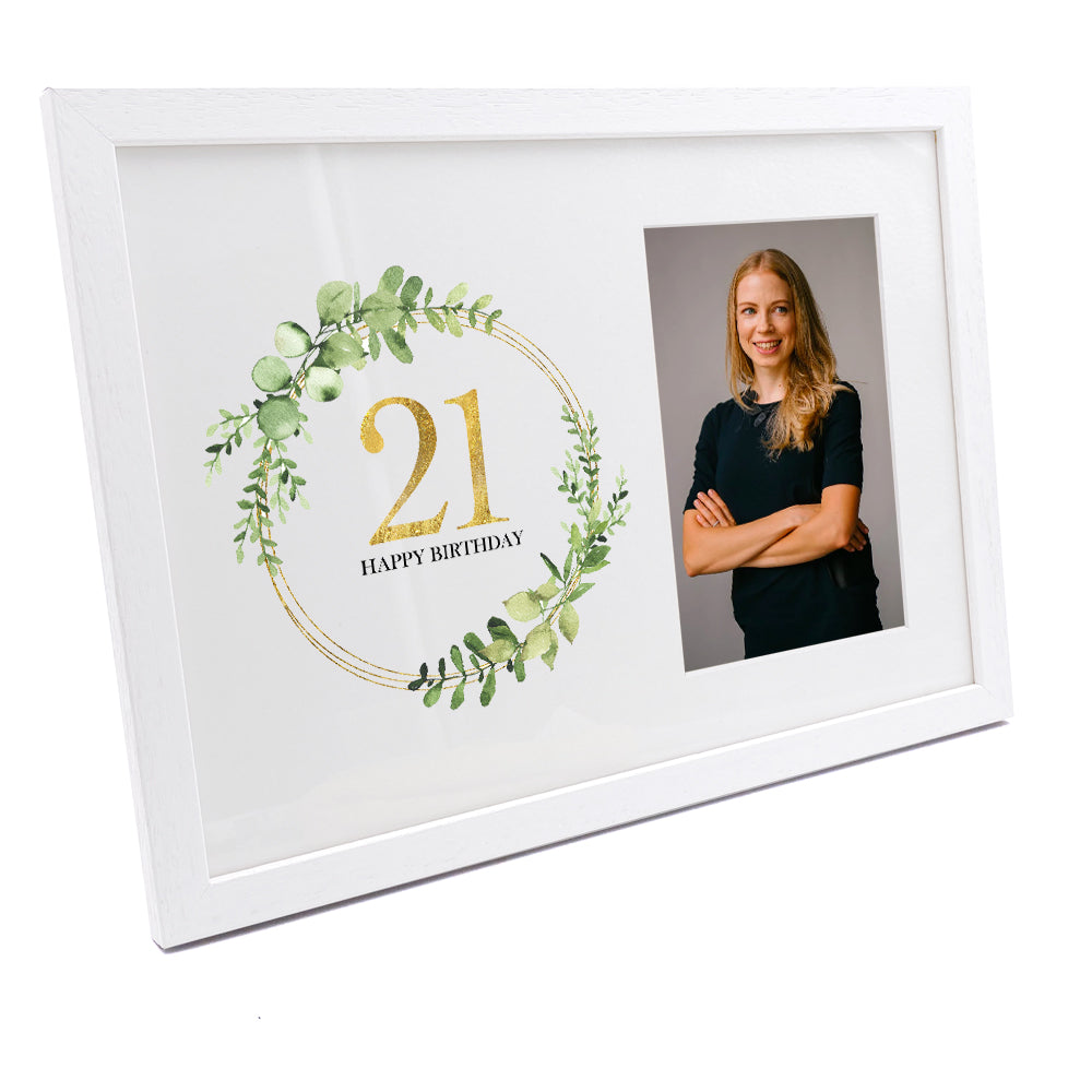 Personalised 21st Birthday Gift for her Photo Frame Gold Wreath Design