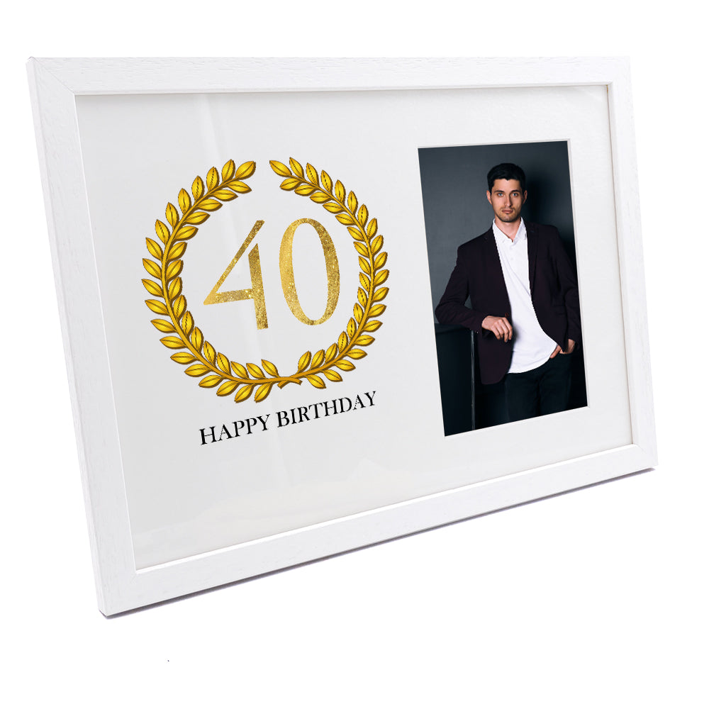 Personalised 40th Birthday Gift for Him Photo Frame Gold Wreath Design