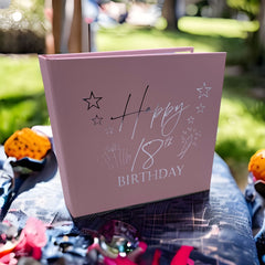 18th Birthday Gift For Her Pink Photo Album With Silver Present Script