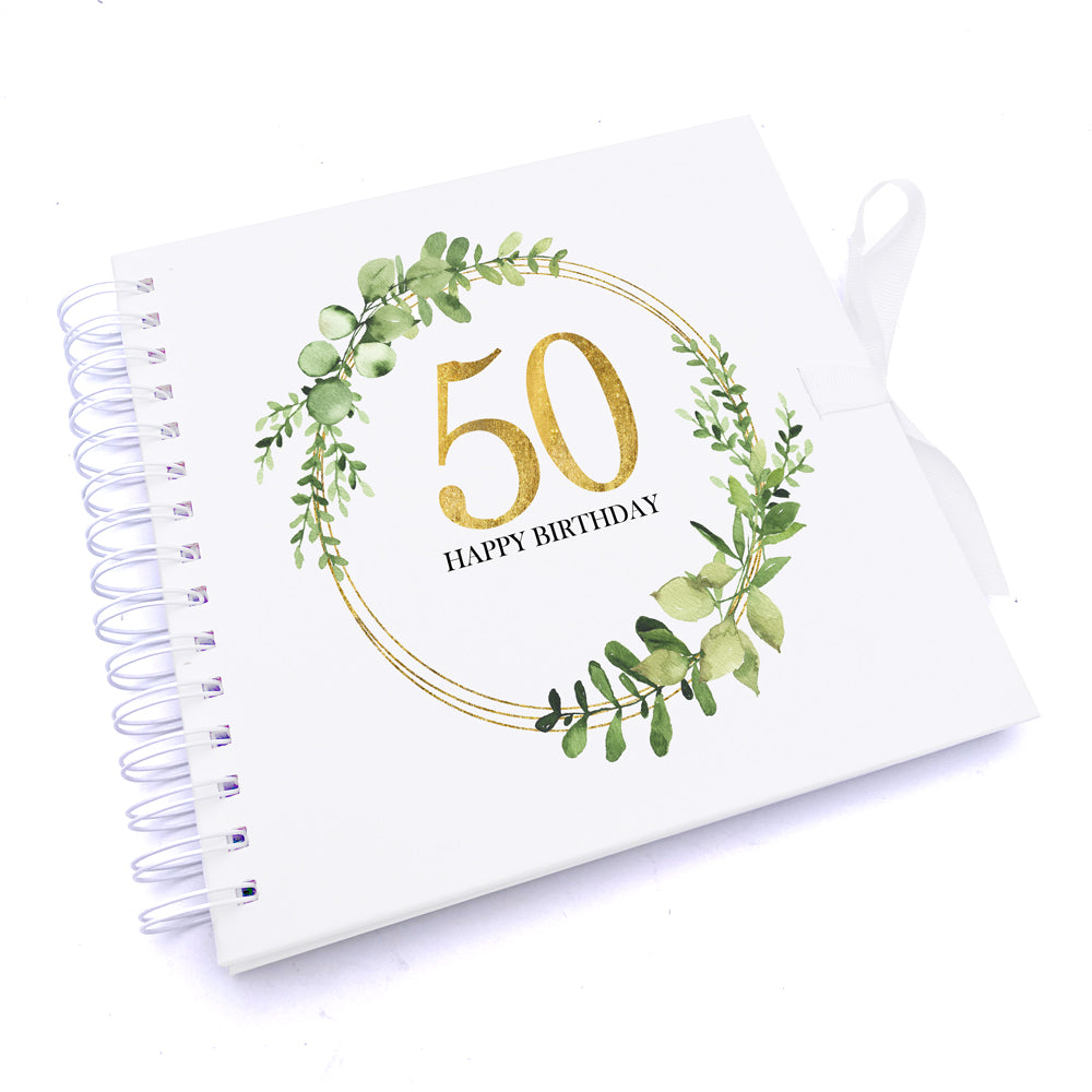 Personalised 50th Birthday Gift for her Scrapbook Photo Album Gold Wreath