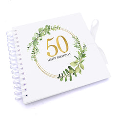 Personalised 50th Birthday Gift for her Scrapbook Photo Album Gold Wreath