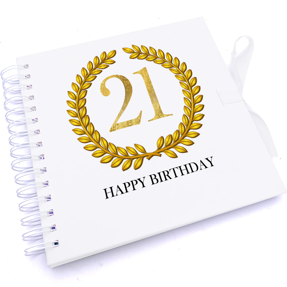 Personalised 21st Birthday Gift for Him Scrapbook Photo Album Gold Wreath Design